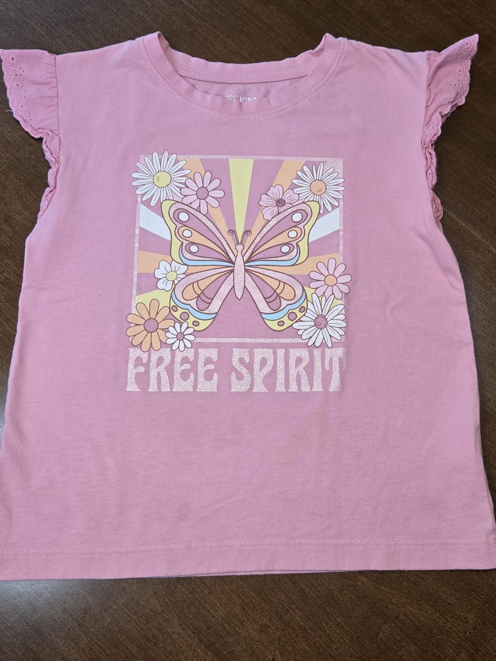 *SALE* 365 Kids Garanimals Girls 8 Pink Butterfly Graphic Ruffle Sleeve T-Shirt